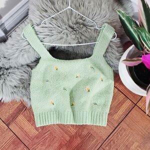 ENGLISH FACTORY Soft Green Knit Tank with Embroidered Floral Detail- Size L